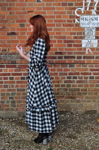 women wearing black and winter white check side