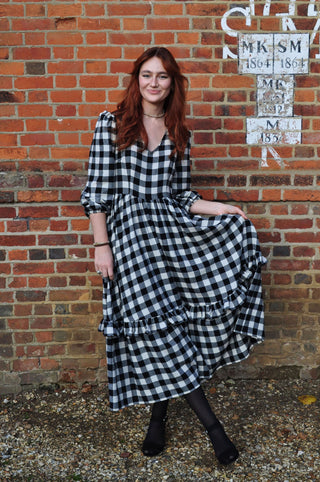 women wearing black and winter white gingham