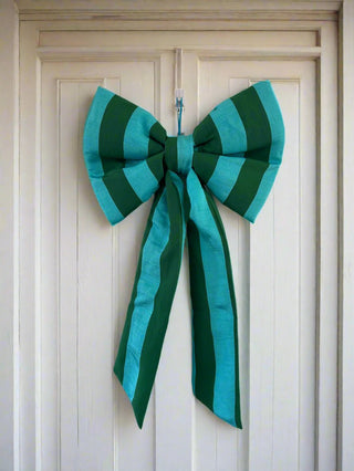 stripe bow hanging on door
