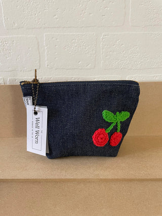 denim purse with cherry