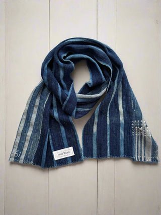 stripe indigo scarf on table