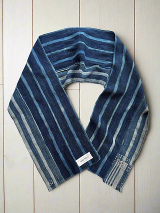 indigo stripe scarf on table