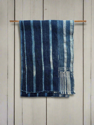 indigo stripe scarf wooden background