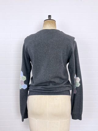 upcycled patchwork sweatshirt back detail