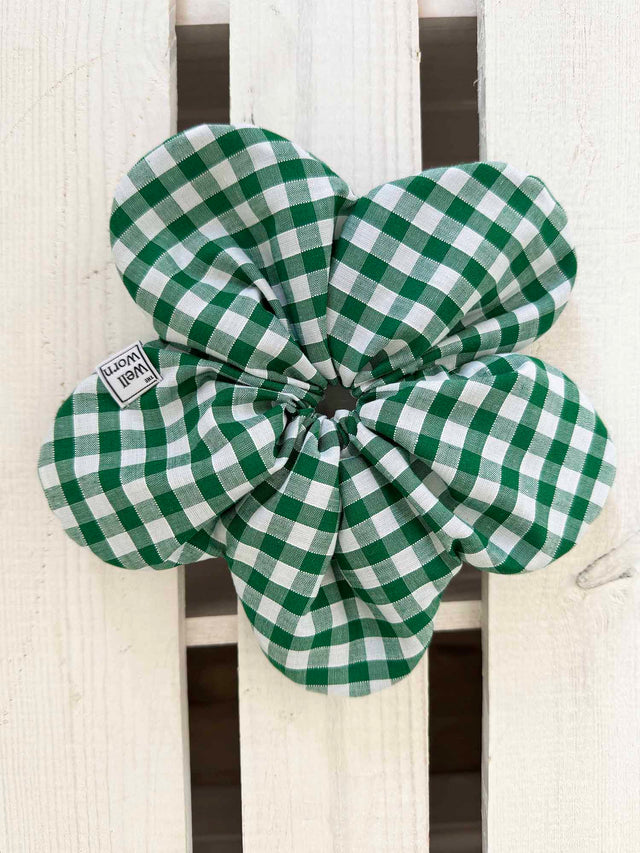 The Well Worn green gingham scalloped scrunchie