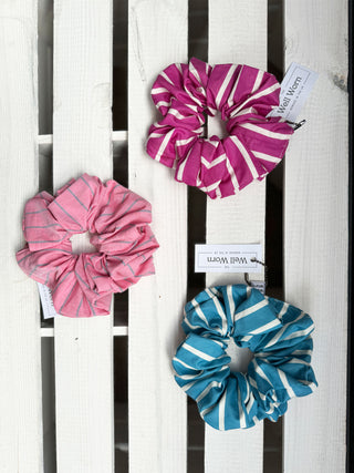 stripe scrunchies on wooden table