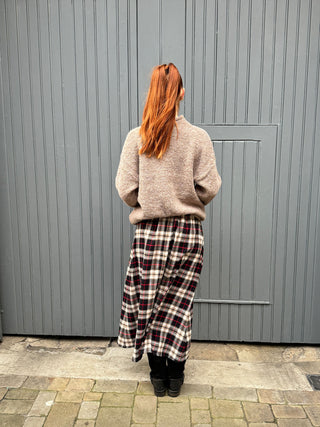  women wearing tartan skirt back